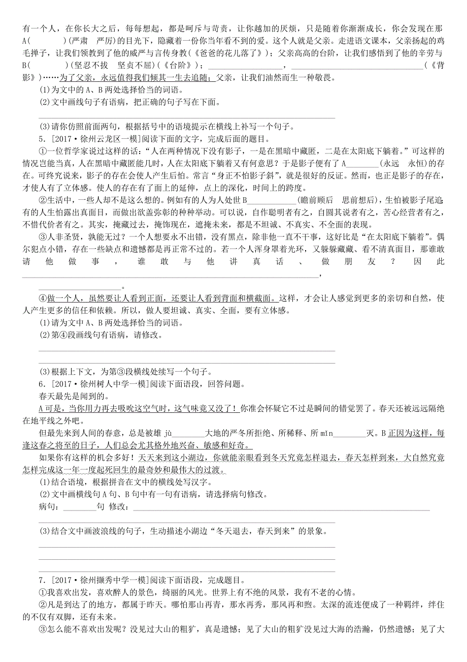 徐州专版2018年中考语文第一部分积累与运用专题三基础知识综合运用复习作业_第4页