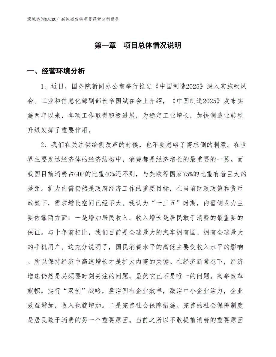 高纯碳酸镁项目经营分析报告_第1页