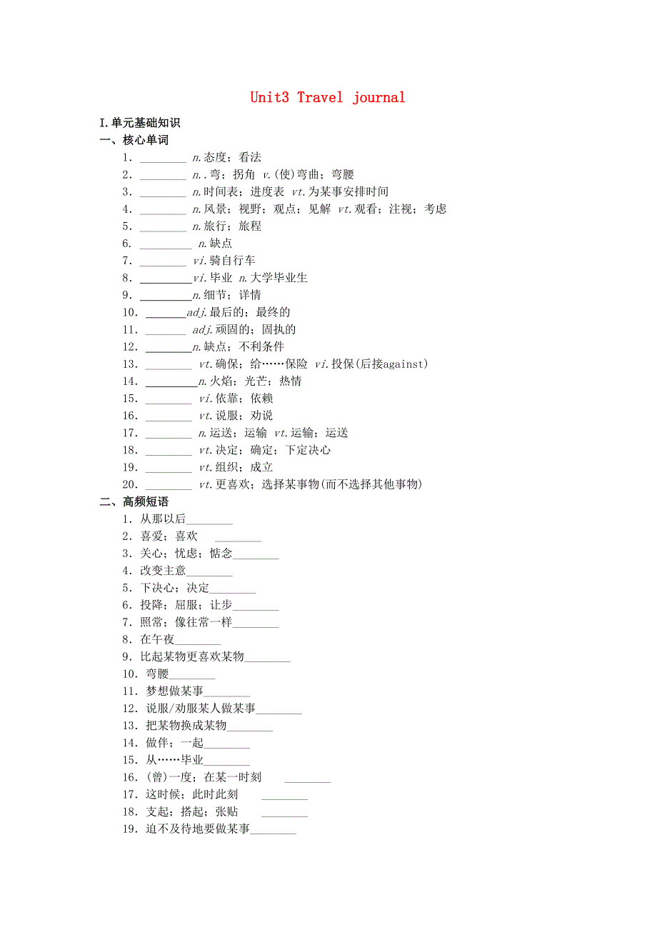 高中英语 unit 3 travel journal单元综合复习 新人教版必修1_第1页