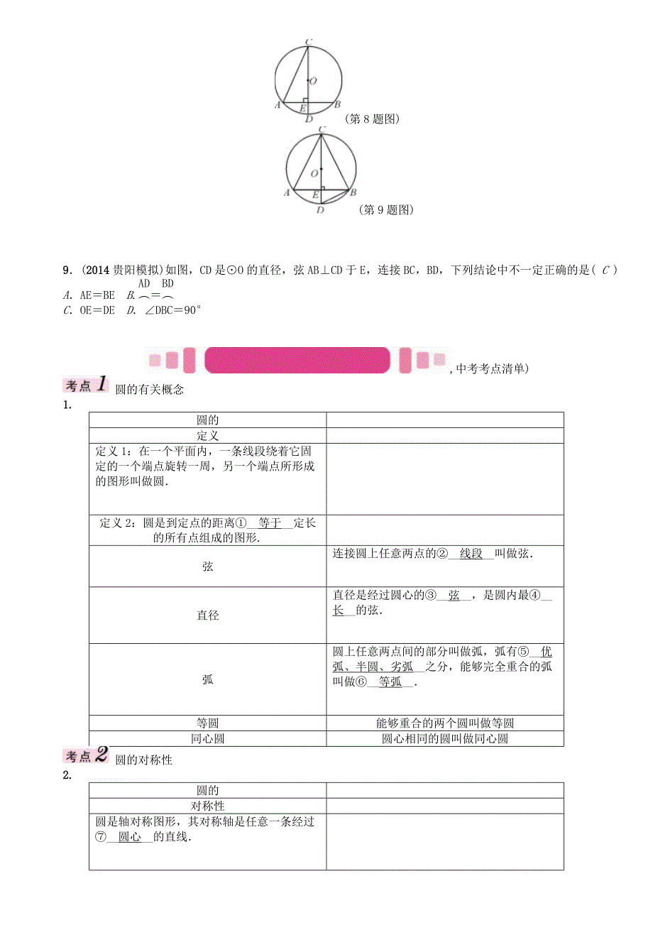 贵阳专版2017中考数学命题研究第一编教材知识梳理篇第七章圆第一节圆的有关概念及性质精讲试题_第3页