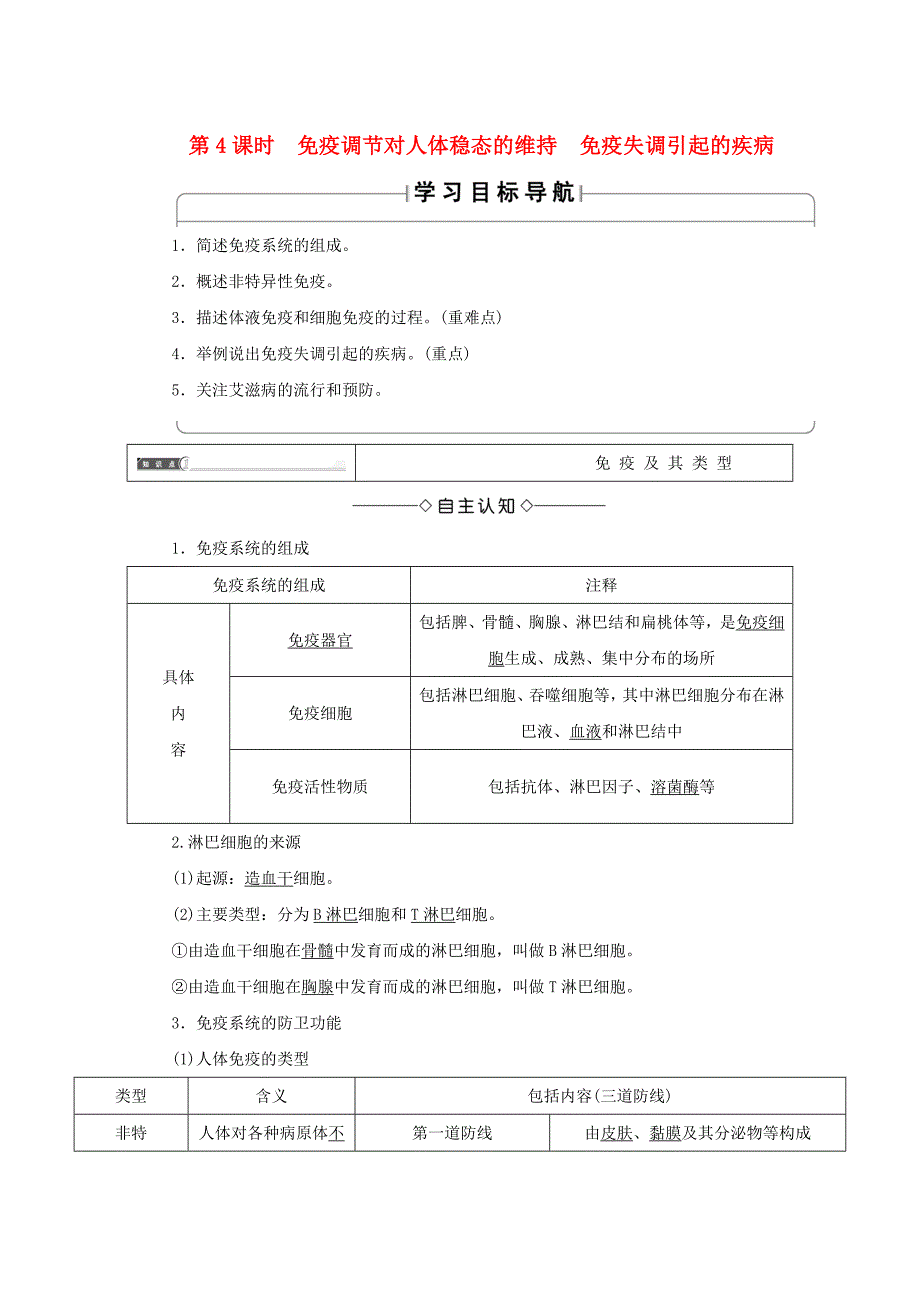 2018版高中生物第2章2.1内环境的稳态第4课时免疫调节对人体稳态的维持试题苏教版_第1页