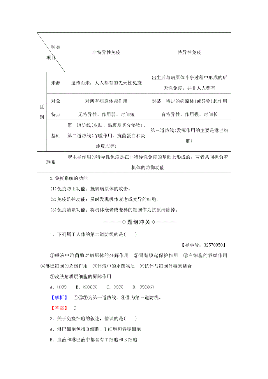 2018版高中生物第2章2.1内环境的稳态第4课时免疫调节对人体稳态的维持试题苏教版_第3页