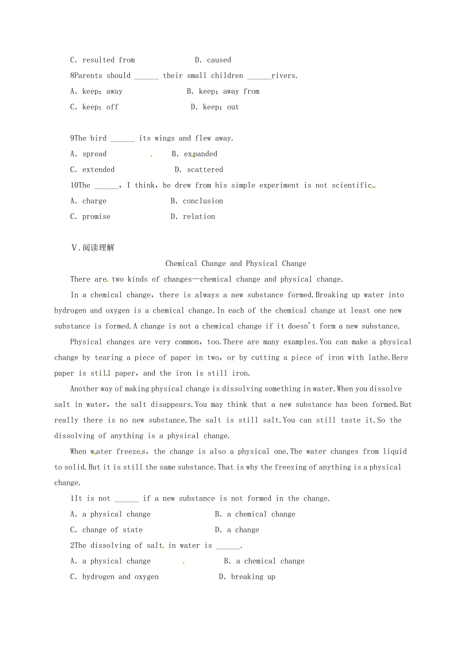 高中英语 module 5 a lesson in a lab sectionⅰ同步精练 外研版必修1_第3页