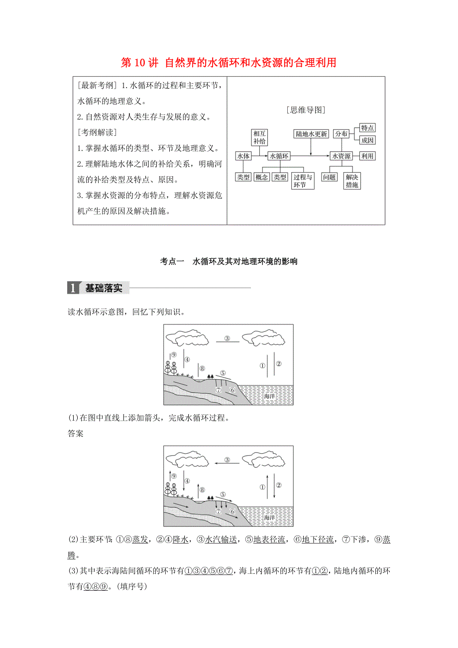 全国2018版高考地理一轮复习第4章地表形态的塑造第10讲自然界的水循环和水资源的合理利用教师用书_第1页