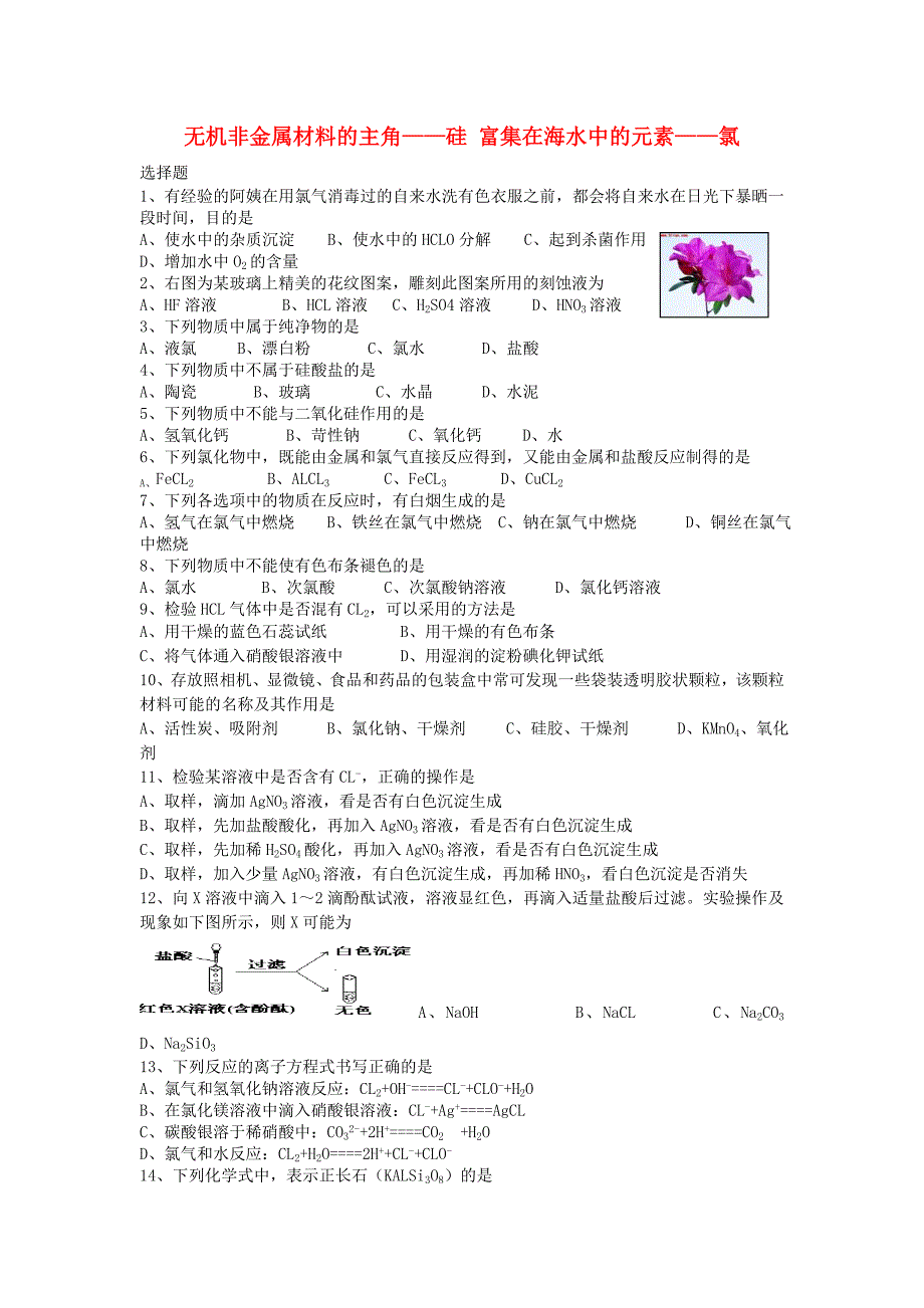 河北省邢台市高中化学第四章非金属及其化合物第二节氯硅练习新人教版_第1页