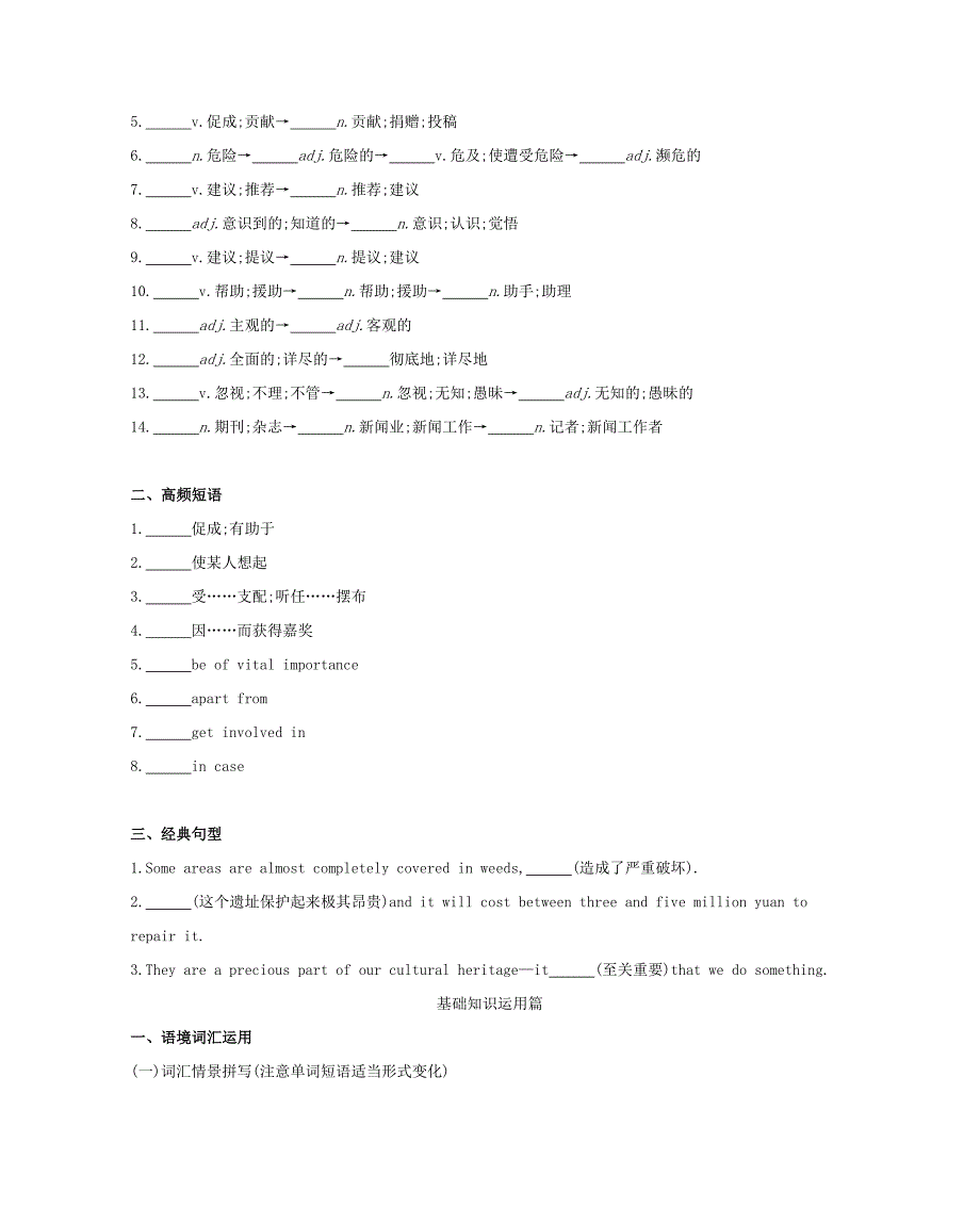 2019届高考英语一轮复习第一部分教材课文要点module6theworld’sculturalheritage词汇训练外研版_第2页