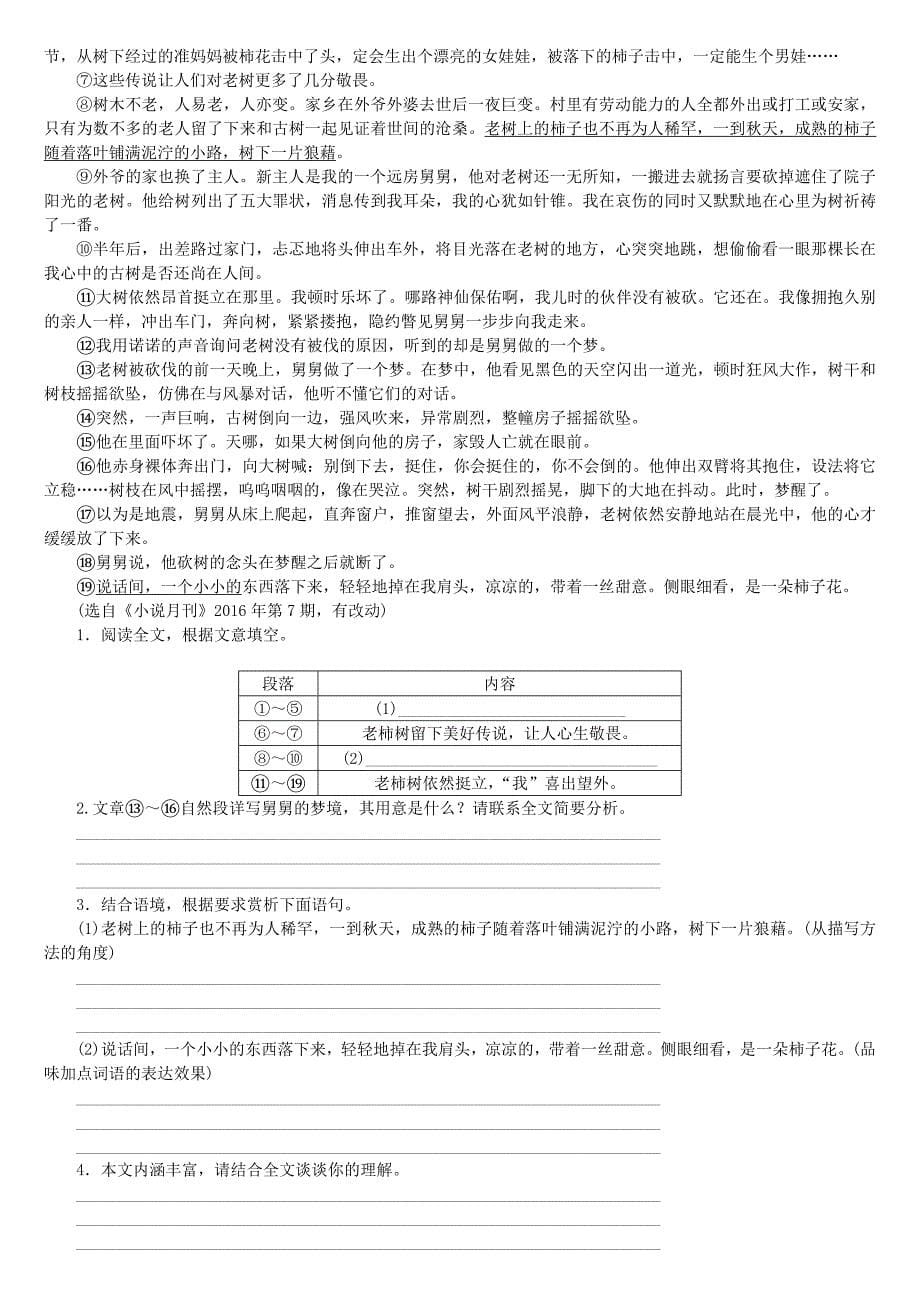 柳州专版2018年中考语文专题10记叙文阅读复习作业_第5页