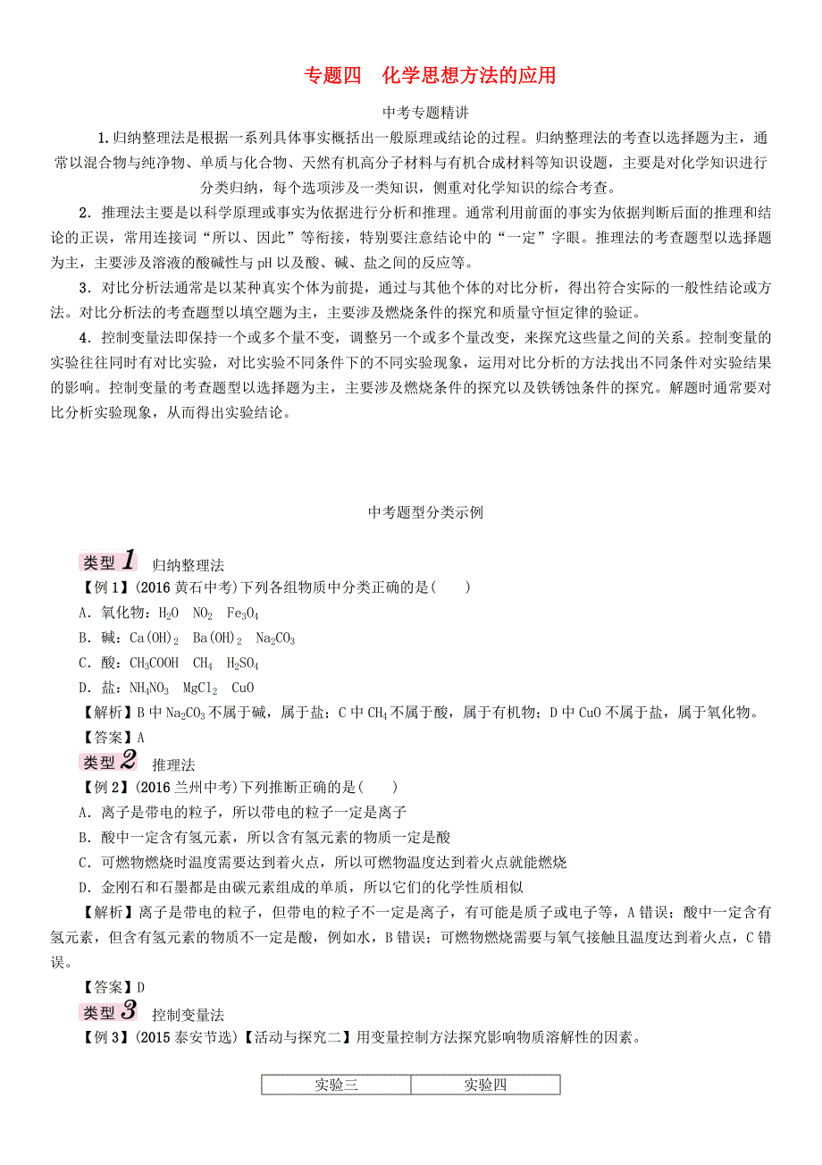 贵阳专版2017中考化学命题研究第二编重点题型突破篇专题四化学思想方法的应用精讲试题_第1页