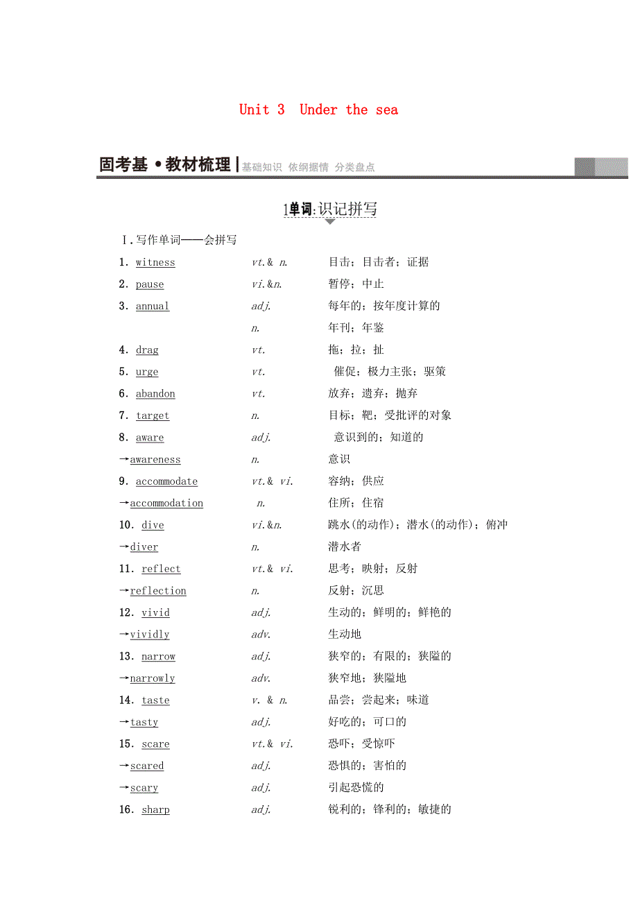 （通用版）2018高考英语一轮复习 第1部分 基础知识解读 unit 3 under the sea教师用书 新人教版选修7_第1页