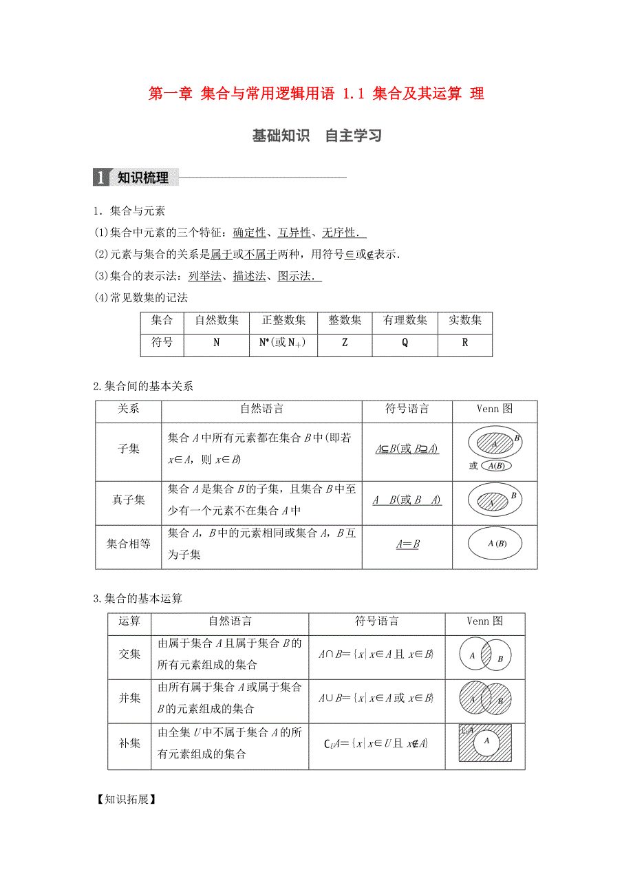 2018版高考数学一轮复习第一章集合与常用逻辑用语1.1集合及其运算理_第1页