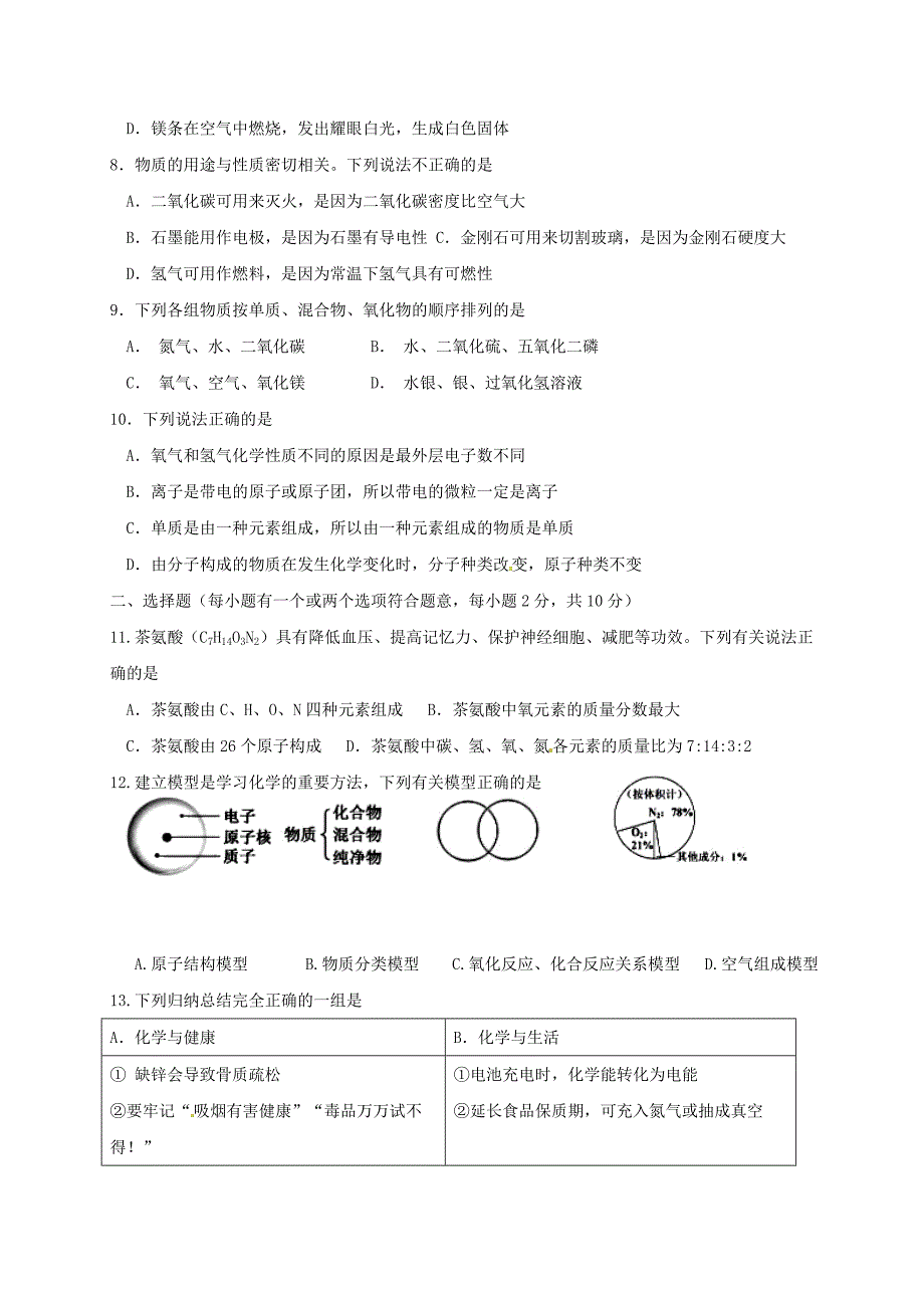 江苏矢江市2018届九年级化学上学期期中试题新人教版_第2页