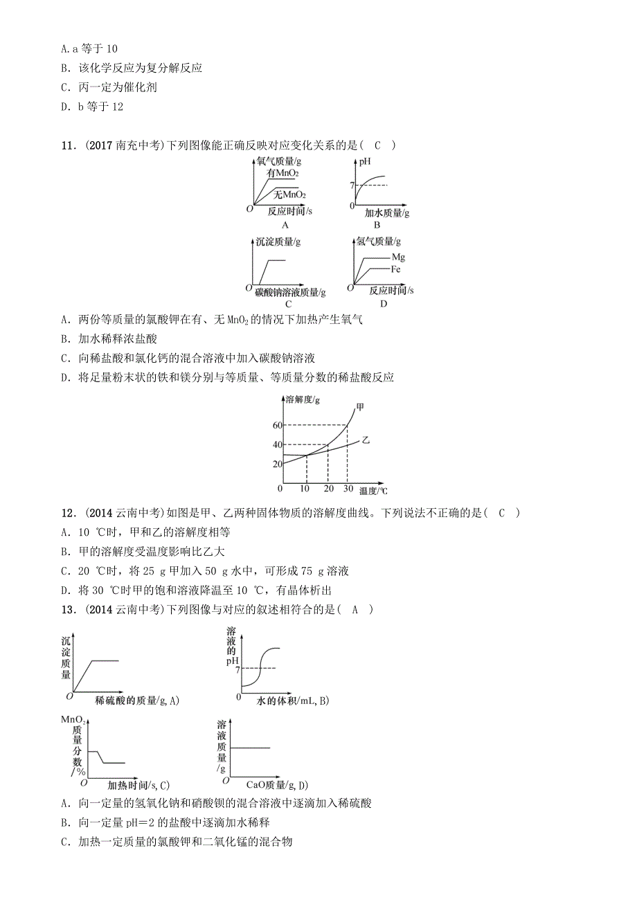云南专版2018届中考化学复习第二编专题4图表图像题精练练习_第3页