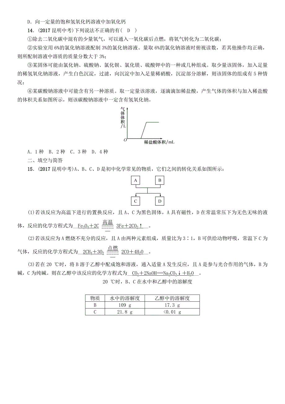 云南专版2018届中考化学复习第二编专题4图表图像题精练练习_第4页