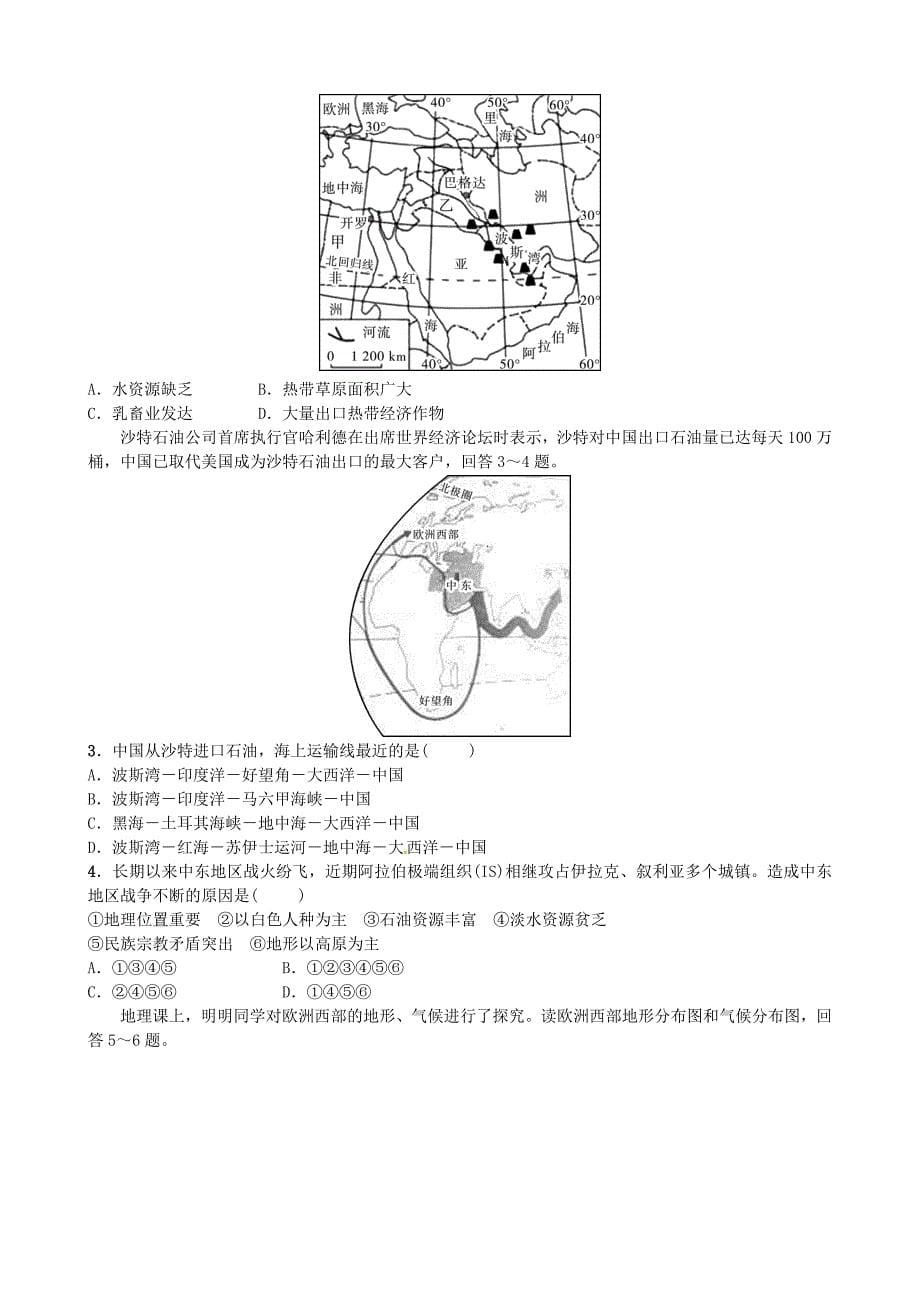 烟台专版2018届中考地理总复习六下第八章第九课时中东欧洲西部实战演练_第5页