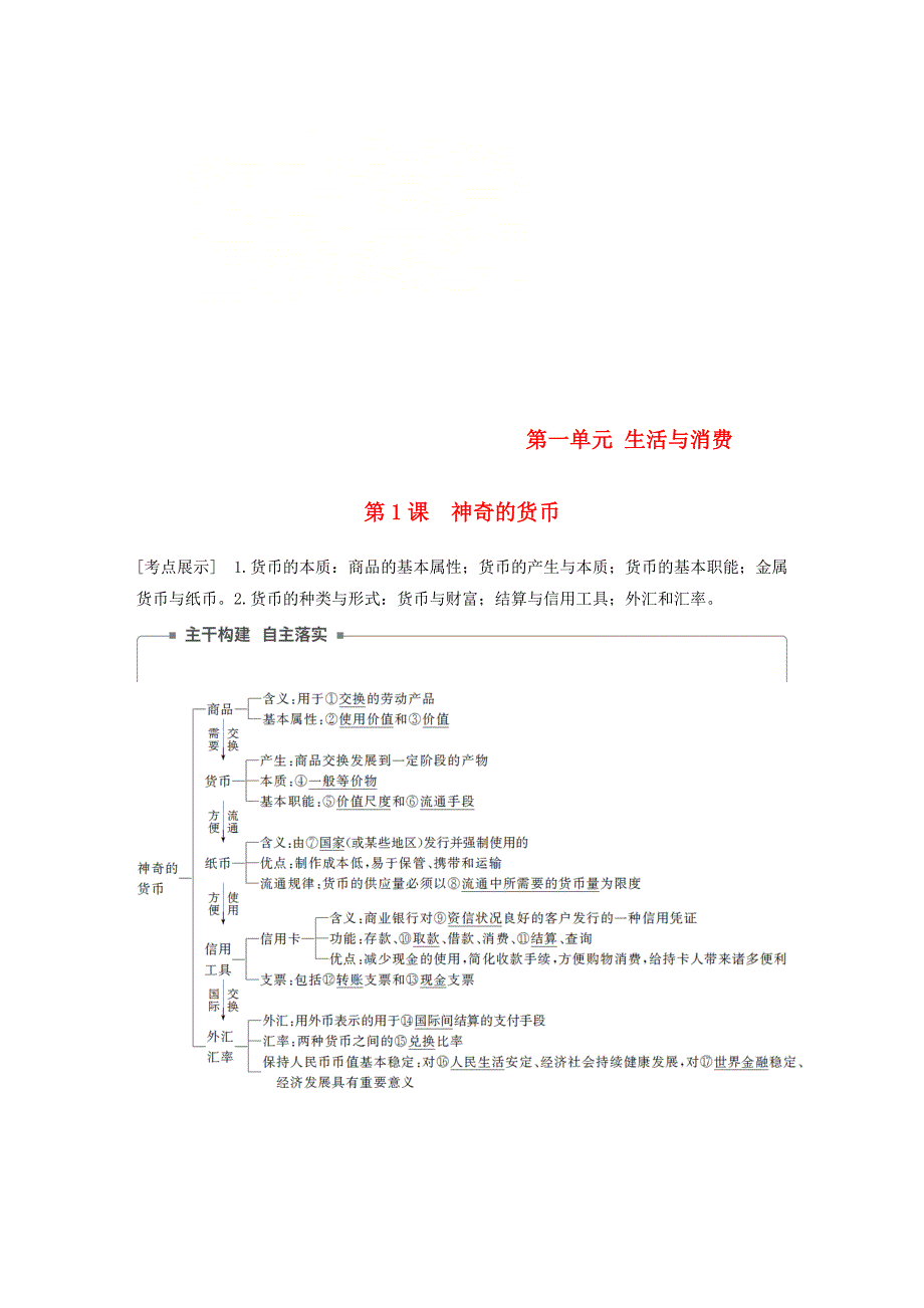 2019届高考政治一轮复习第一单元生活与消费第1课神奇的货币讲义新人教版_第1页