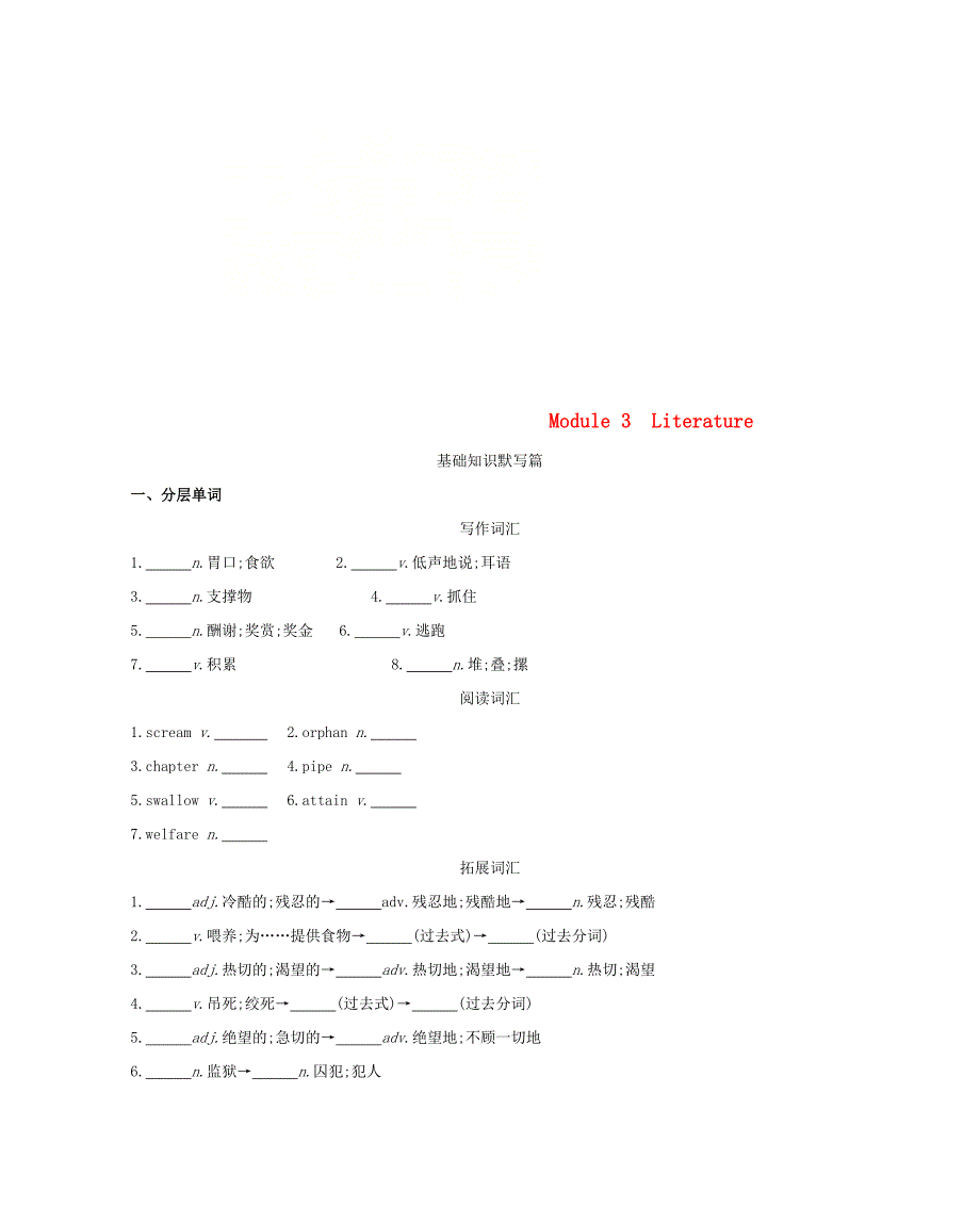 2019届高考英语一轮复习第一部分教材课文要点module3literature词汇训练外研版_第1页