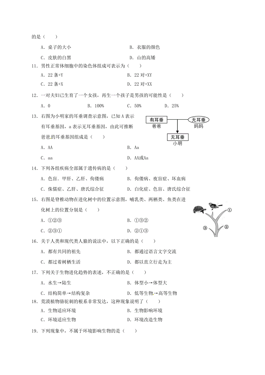 福建省莆田市2016-2017学年八年级生物下学期第一次月考试题新人教版_第2页