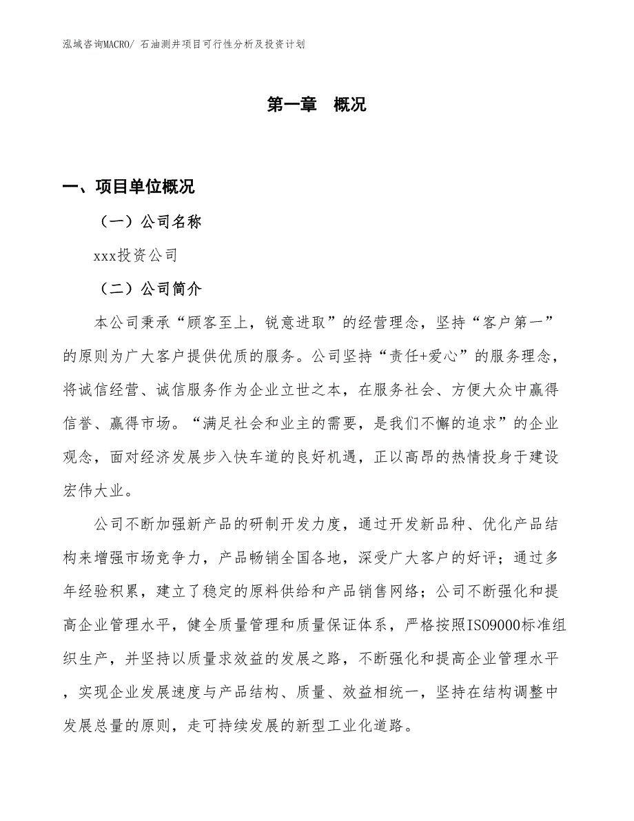 石油测井项目可行性分析及投资计划_第1页