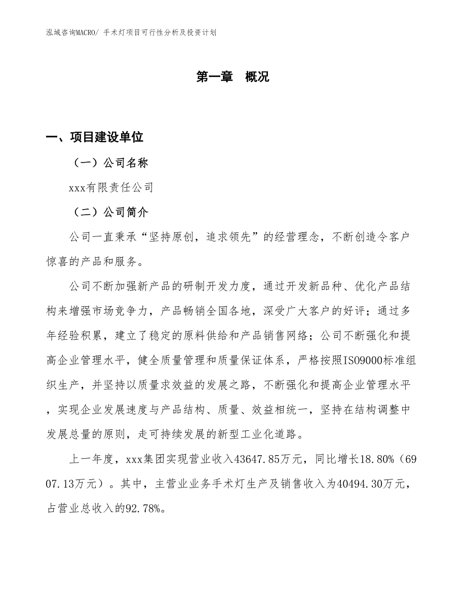 手术灯项目可行性分析及投资计划_第1页