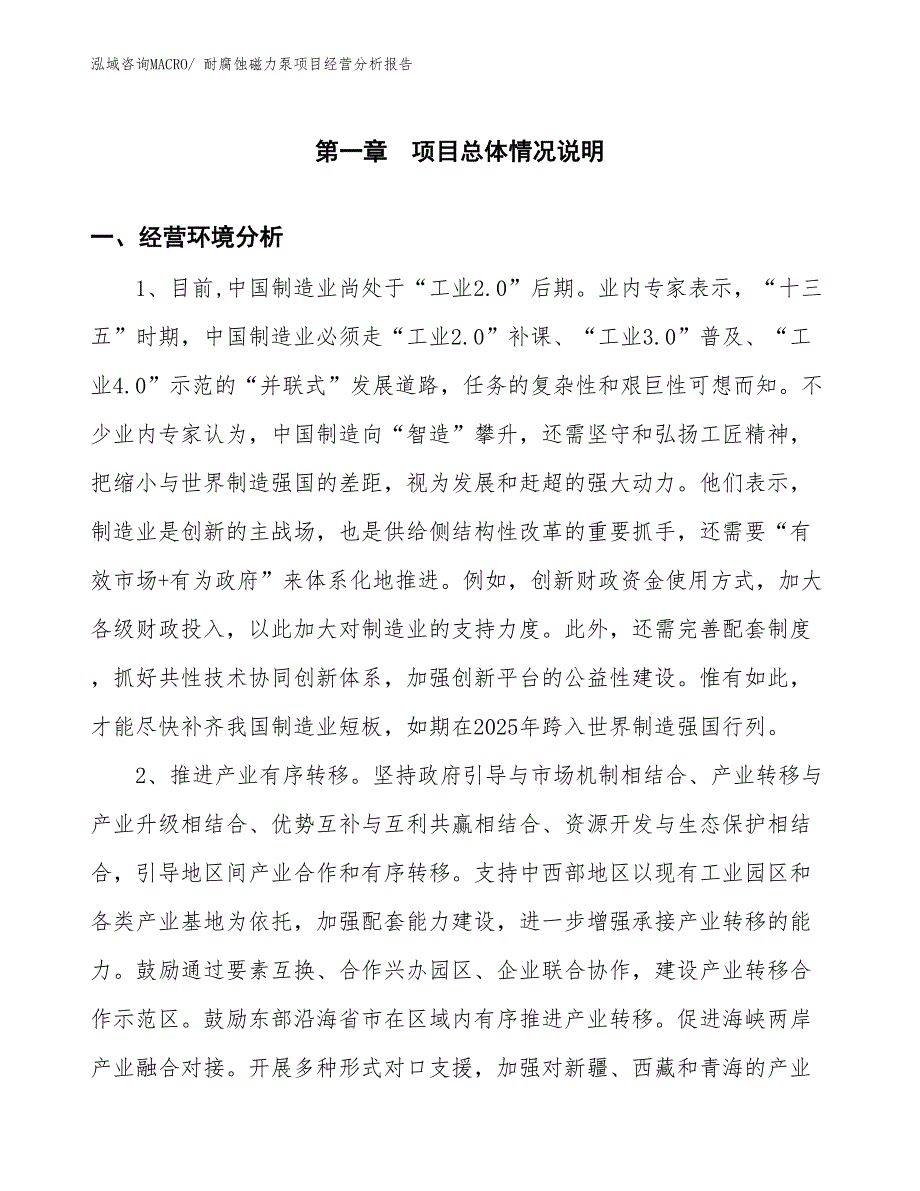 （案例）耐腐蚀磁力泵项目经营分析报告_第1页