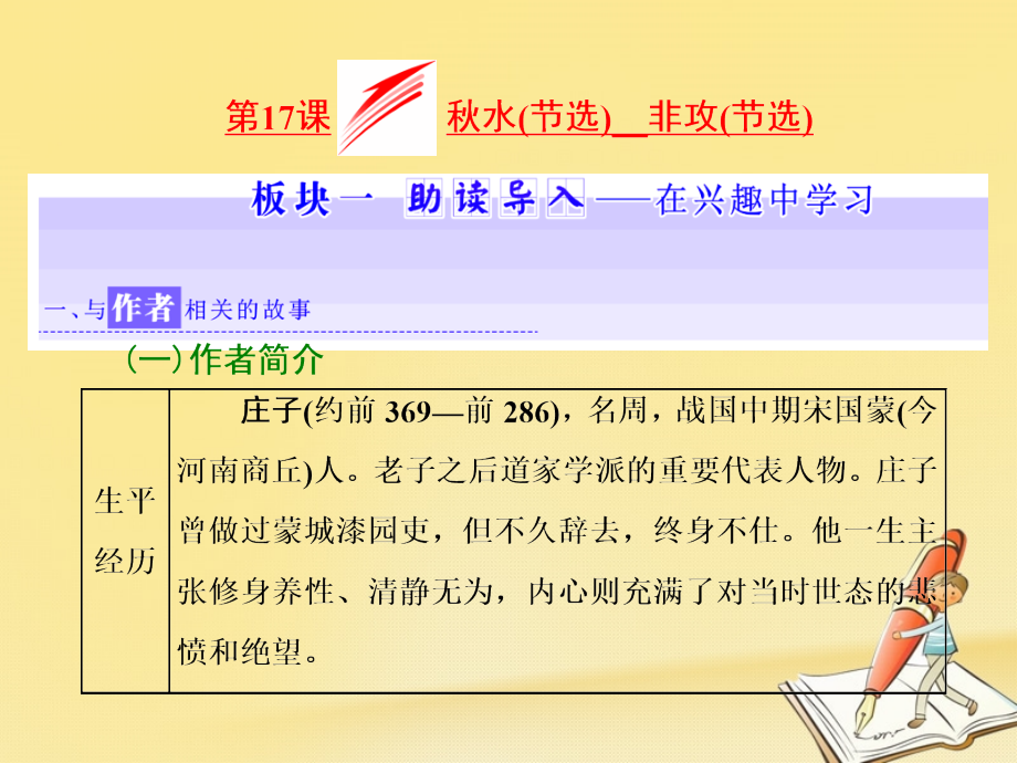 2018-2019学年高中语文第四专题第17课秋水节亚攻节选课件苏教版_第1页