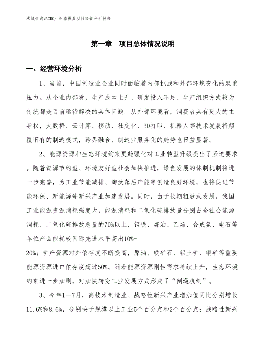 树脂模具项目经营分析报告_第1页