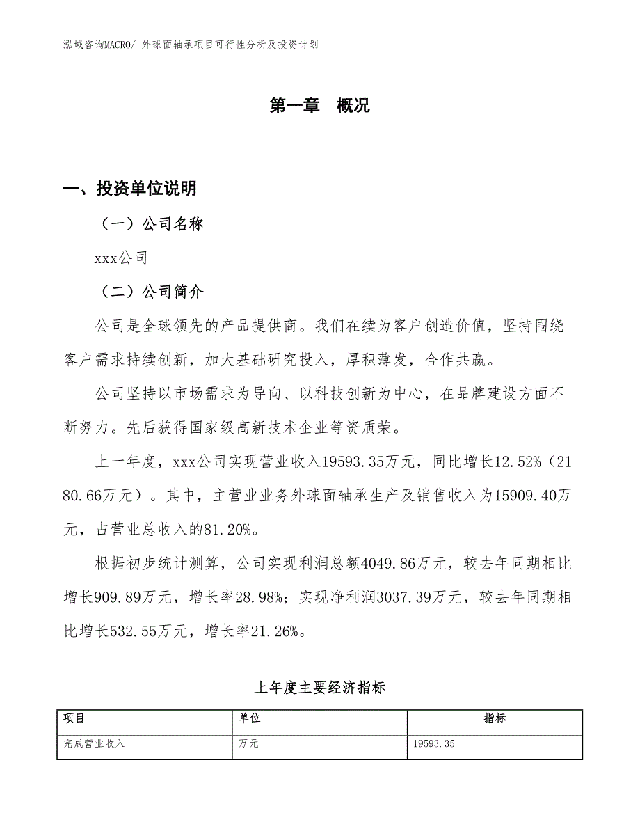 外球面轴承项目可行性分析及投资计划 (1)_第1页