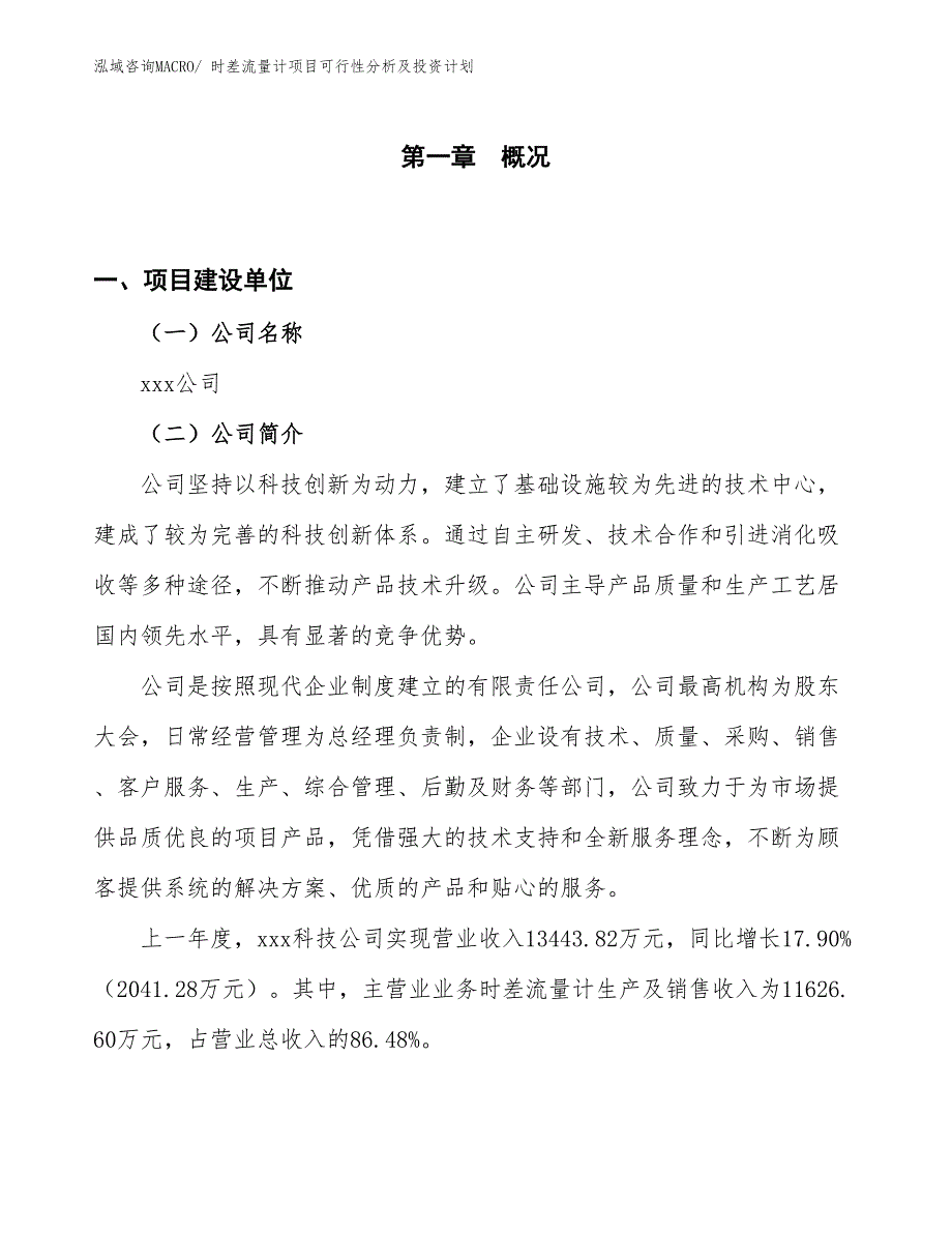 时差流量计项目可行性分析及投资计划_第1页