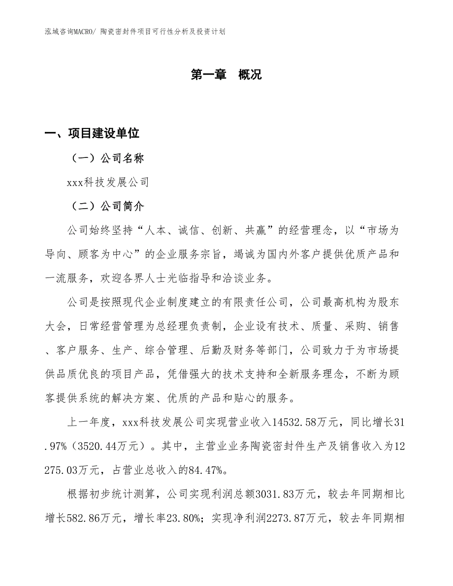 陶瓷密封件项目可行性分析及投资计划_第1页