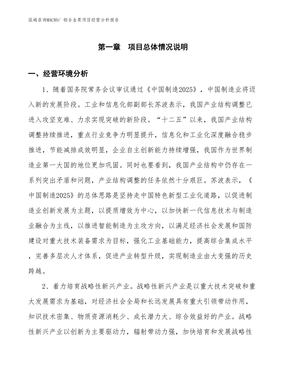 （案例）铝合金泵项目经营分析报告_第1页