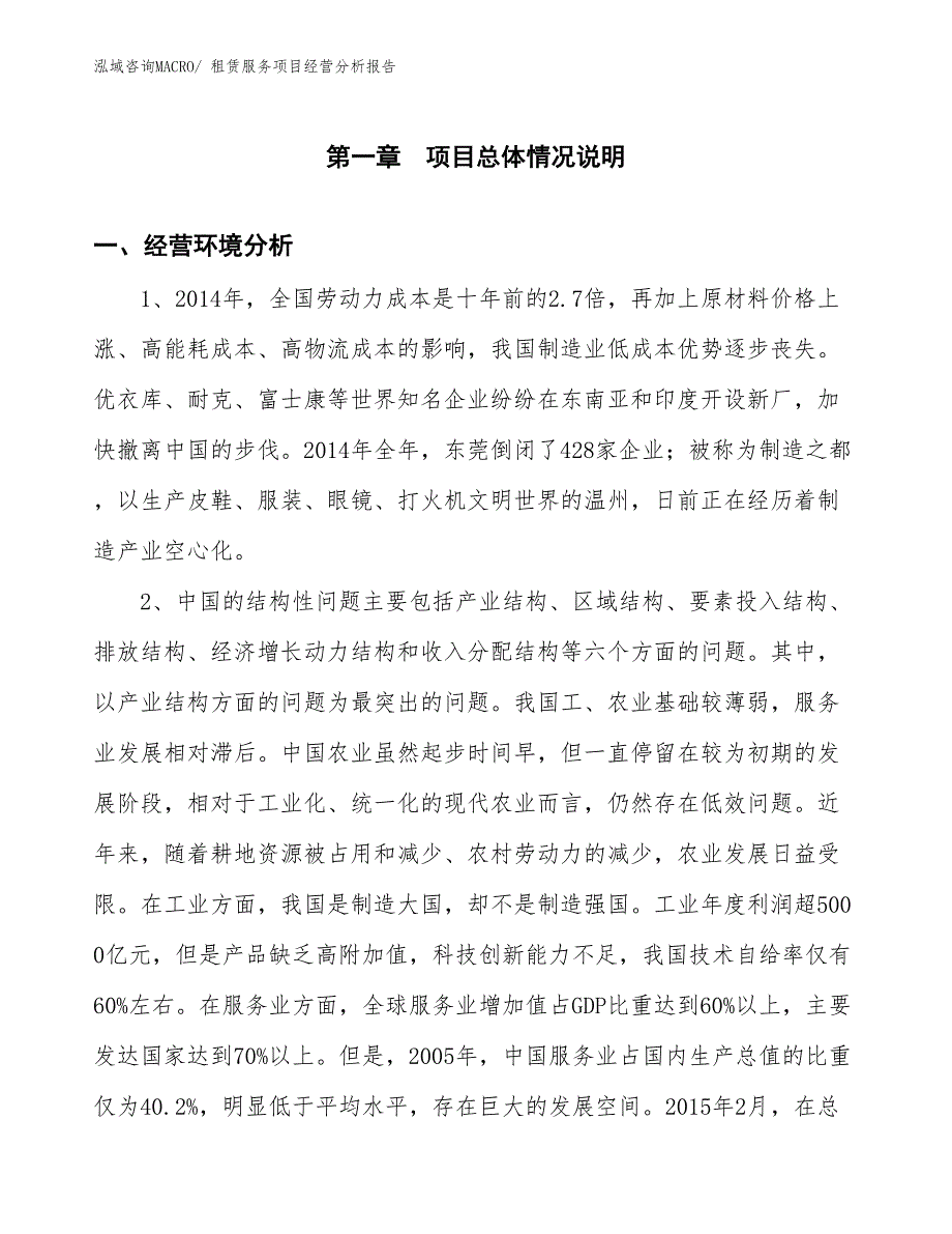 租赁服务项目经营分析报告_第1页