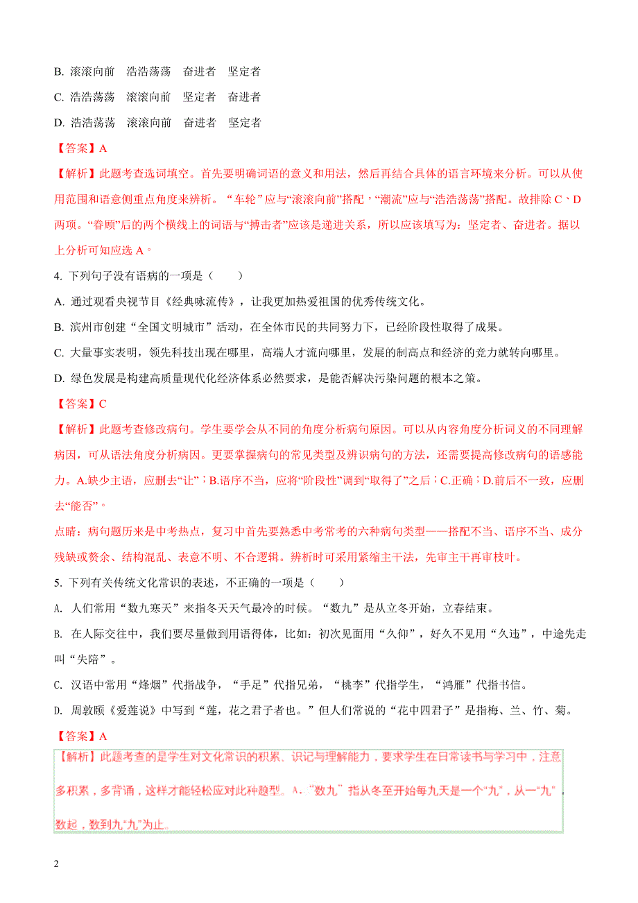 2018年山东省滨州市中考语文试题含参考解析_第2页