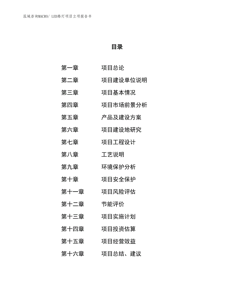 LED路灯项目立项报告书_第1页