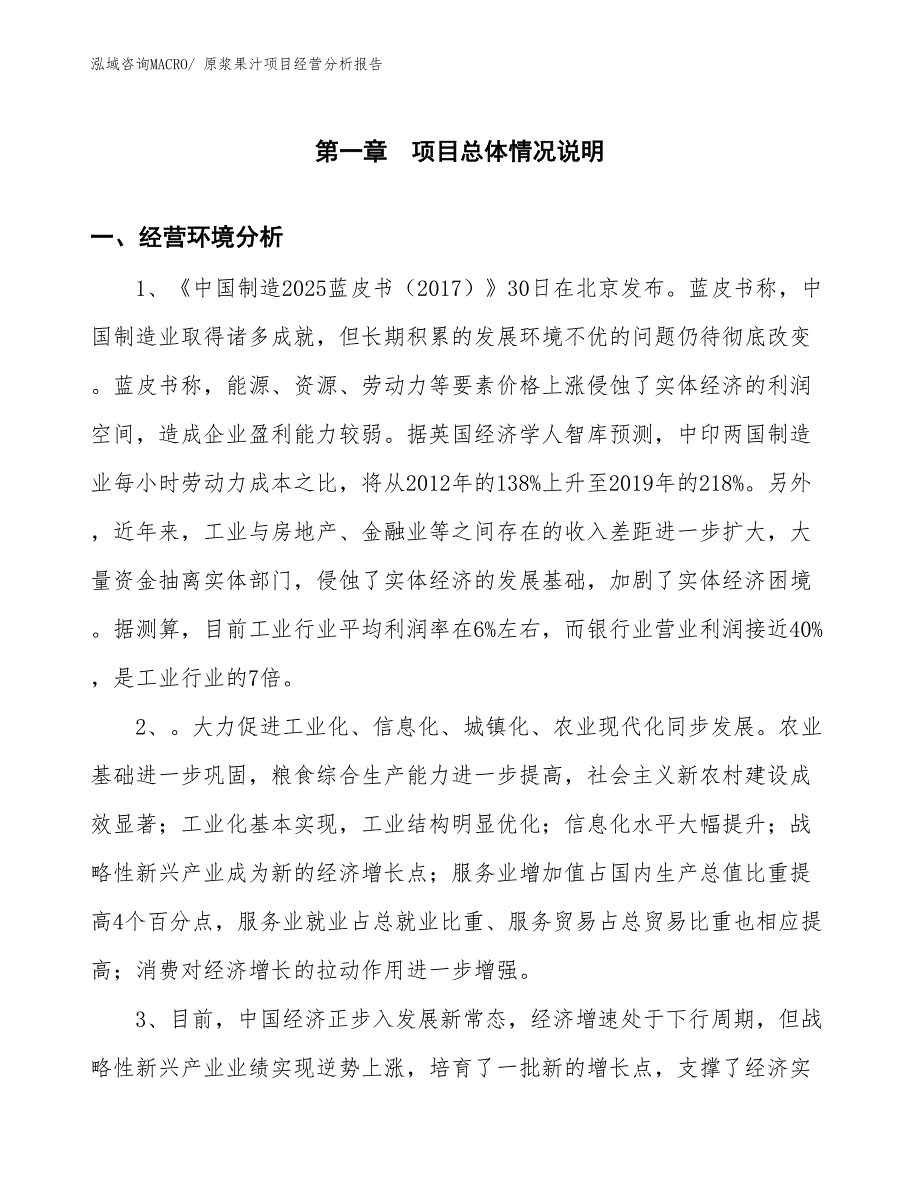 原浆果汁项目经营分析报告_第1页