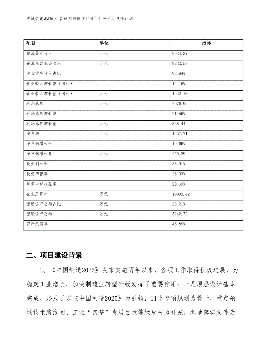 装载挖掘机项目可行性分析及投资计划_第2页