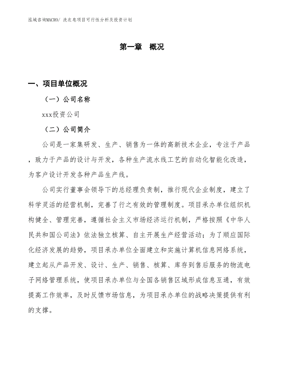 洗衣皂项目可行性分析及投资计划_第1页