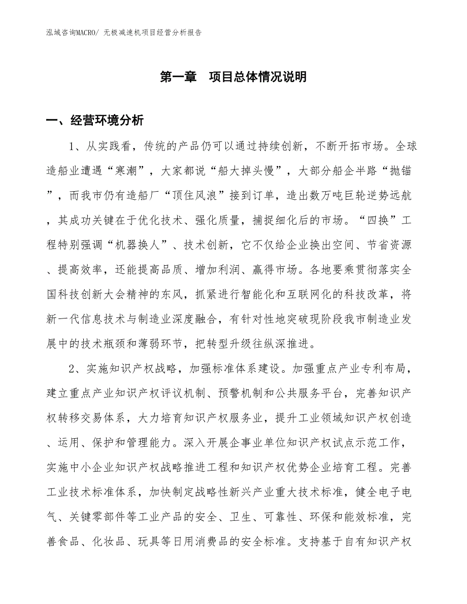 （案例）无极减速机项目经营分析报告_第1页