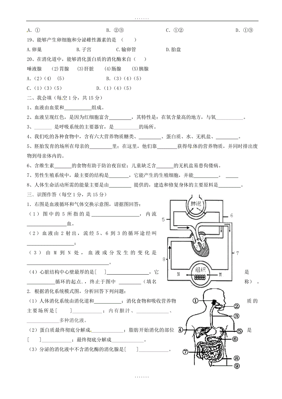 甘肃省武威市民勤县第五中学2018-2019学年七年级生物下学期期中考试（有答案）_第3页