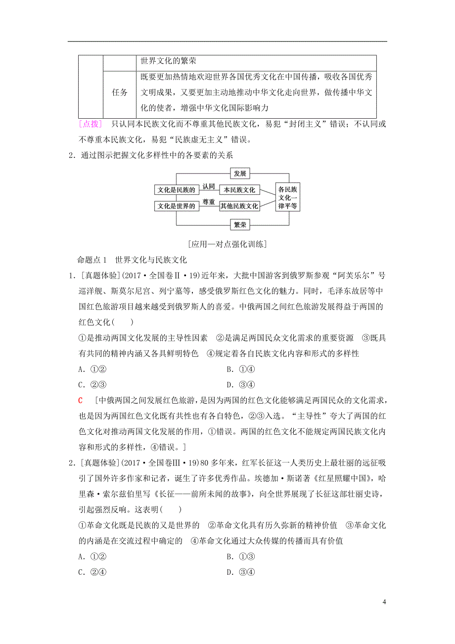 2019版高考政治一轮复习第2单元文化传承与创新第3课文化的多样性与文化传播教师用书新人教版必修320180420129_第4页