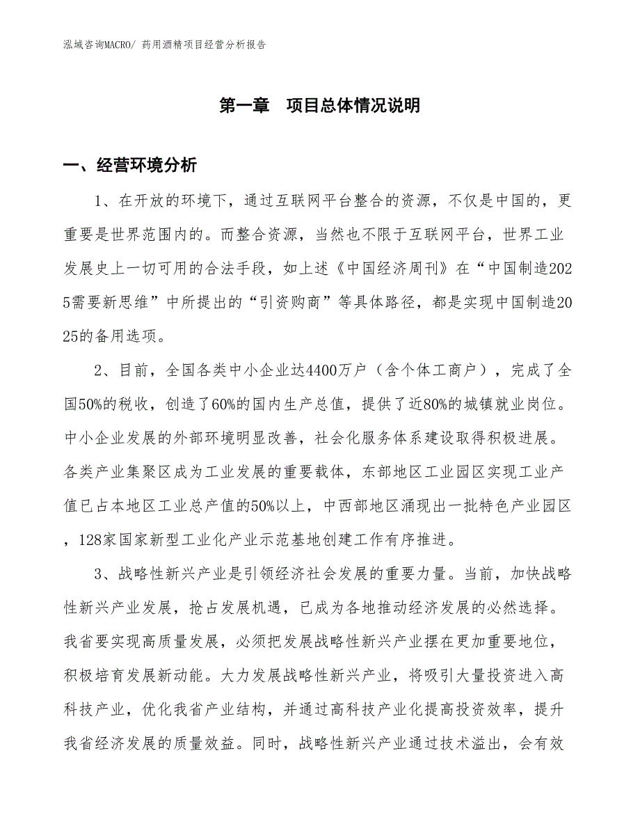 （案例）药用酒精项目经营分析报告_第1页