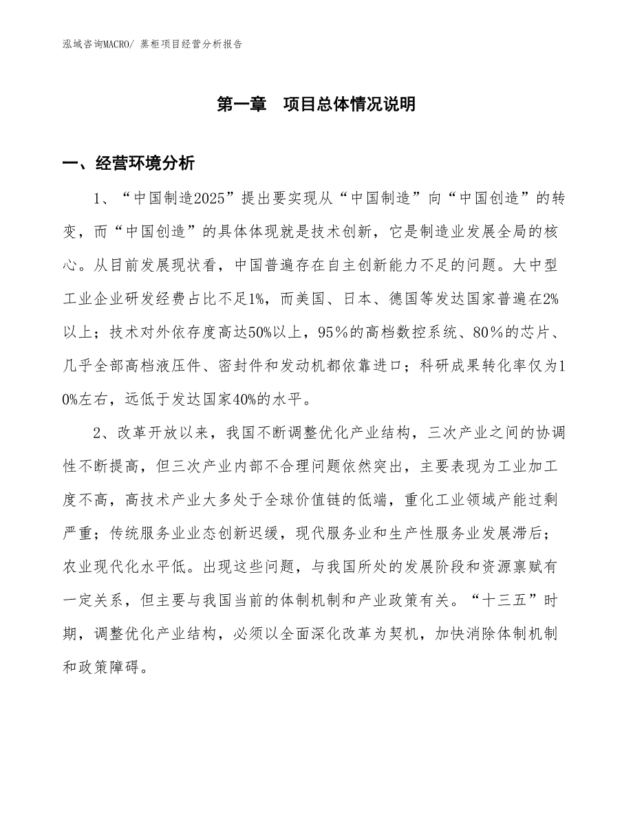 （案例）蒸柜项目经营分析报告_第1页