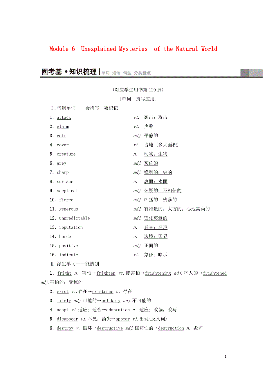 2019版高三英语一轮复习Module6UnexplainedMysteriesoftheNaturalWorld教师用书外研版必修420180415246_第1页