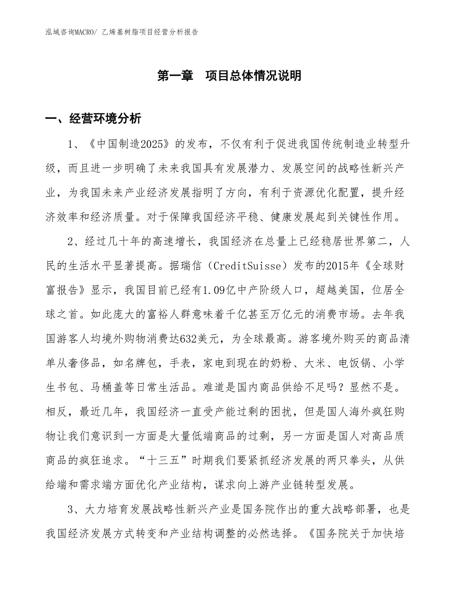 （案例）乙烯基树脂项目经营分析报告_第1页