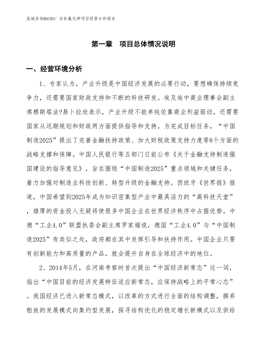 亚铁氰化钾项目经营分析报告_第1页