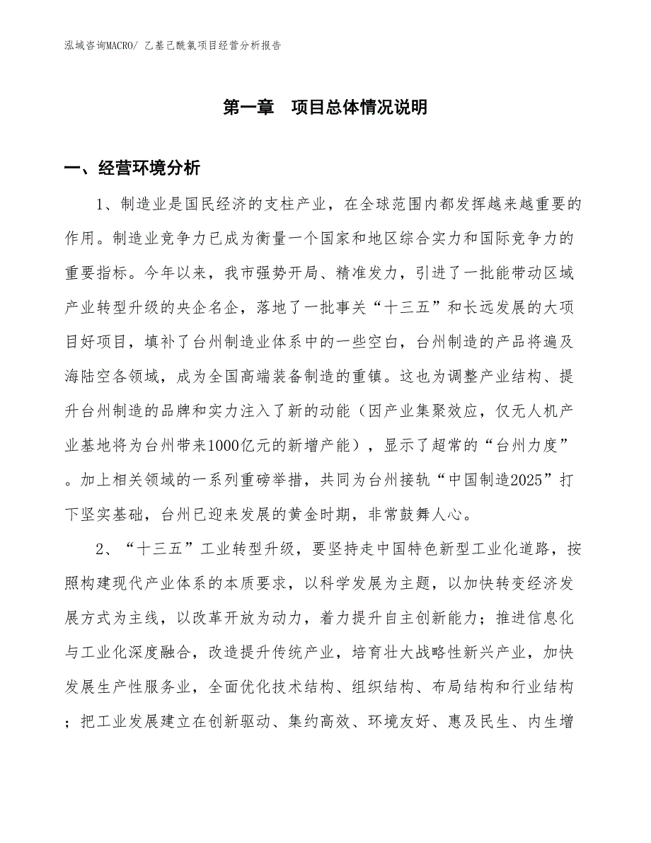 （案例）乙基己酰氯项目经营分析报告_第1页