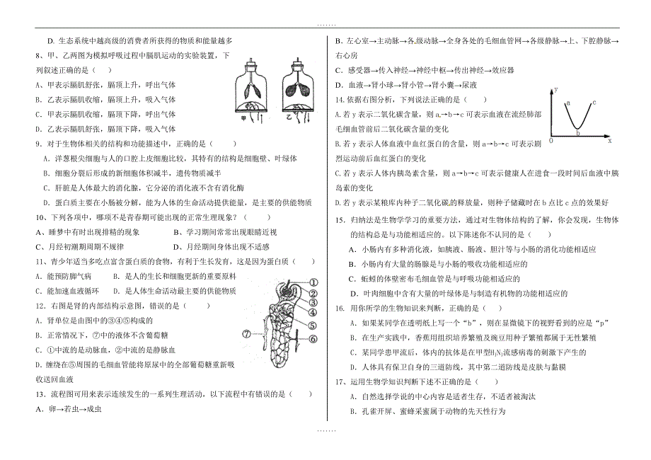 山东省聊城文轩中学2018-2019学年八年级下学期期中考试生物试题(有答案)_第2页