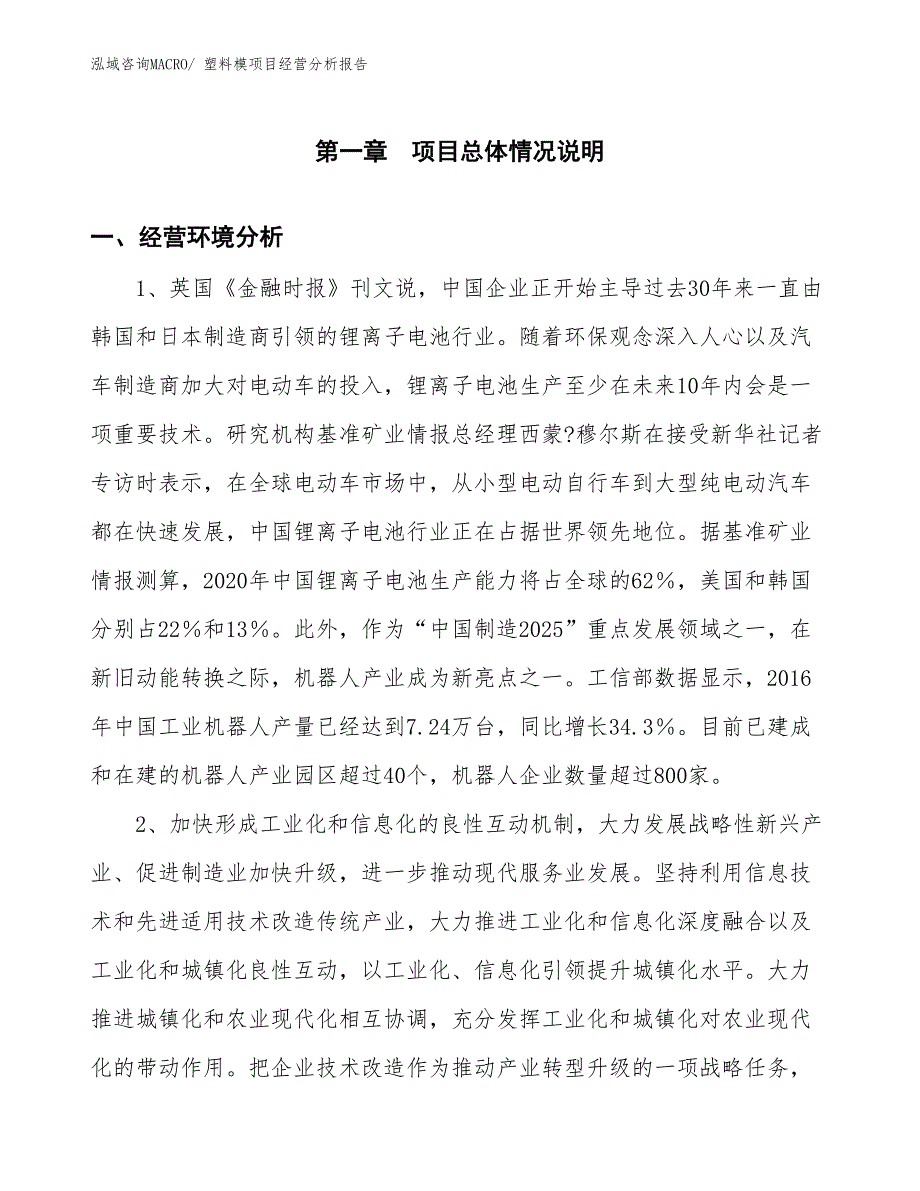 （案例）塑料模项目经营分析报告_第1页