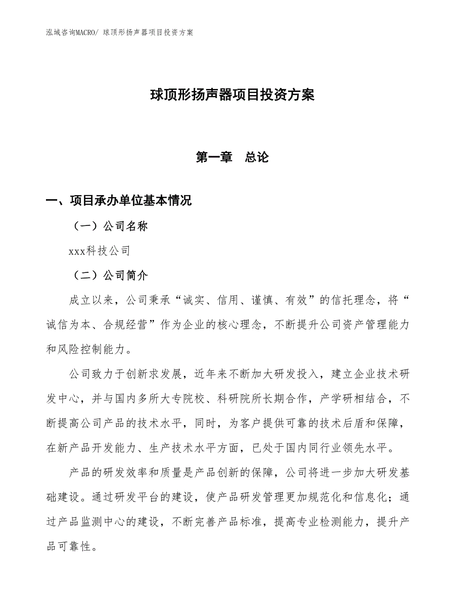 球顶形扬声器项目投资方案_第1页