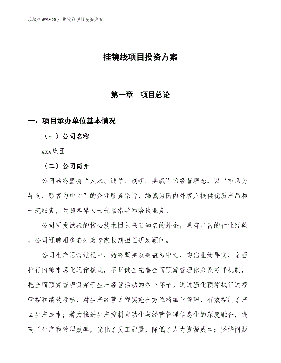 挂镜线项目投资方案_第1页