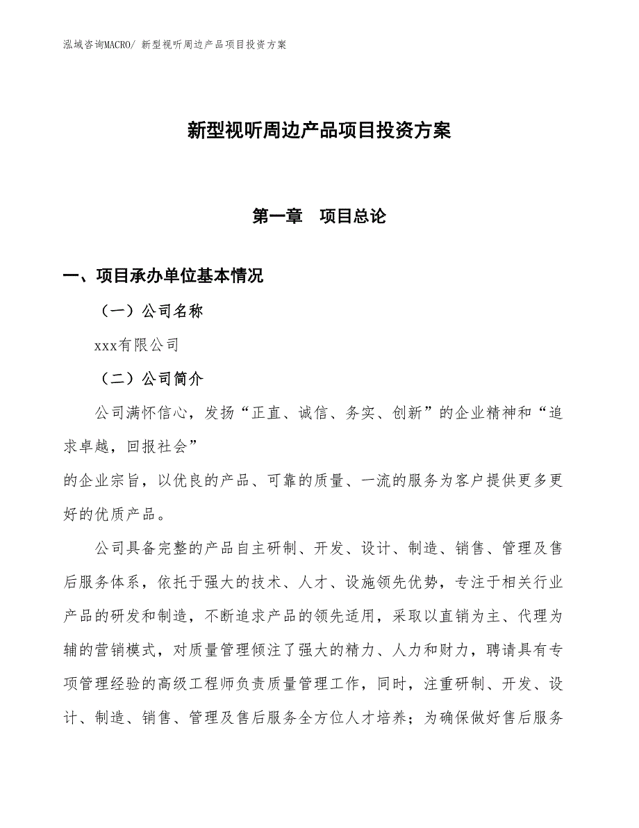 新型视听周边产品项目投资方案_第1页